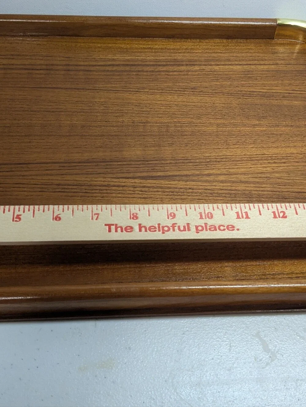 Vintage Teakwood Serving Tray with Brass Corners – Large MCM